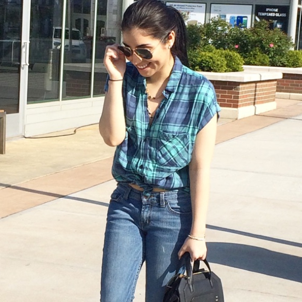 Rails Blue and Teal Plaid Button-Down Shirt